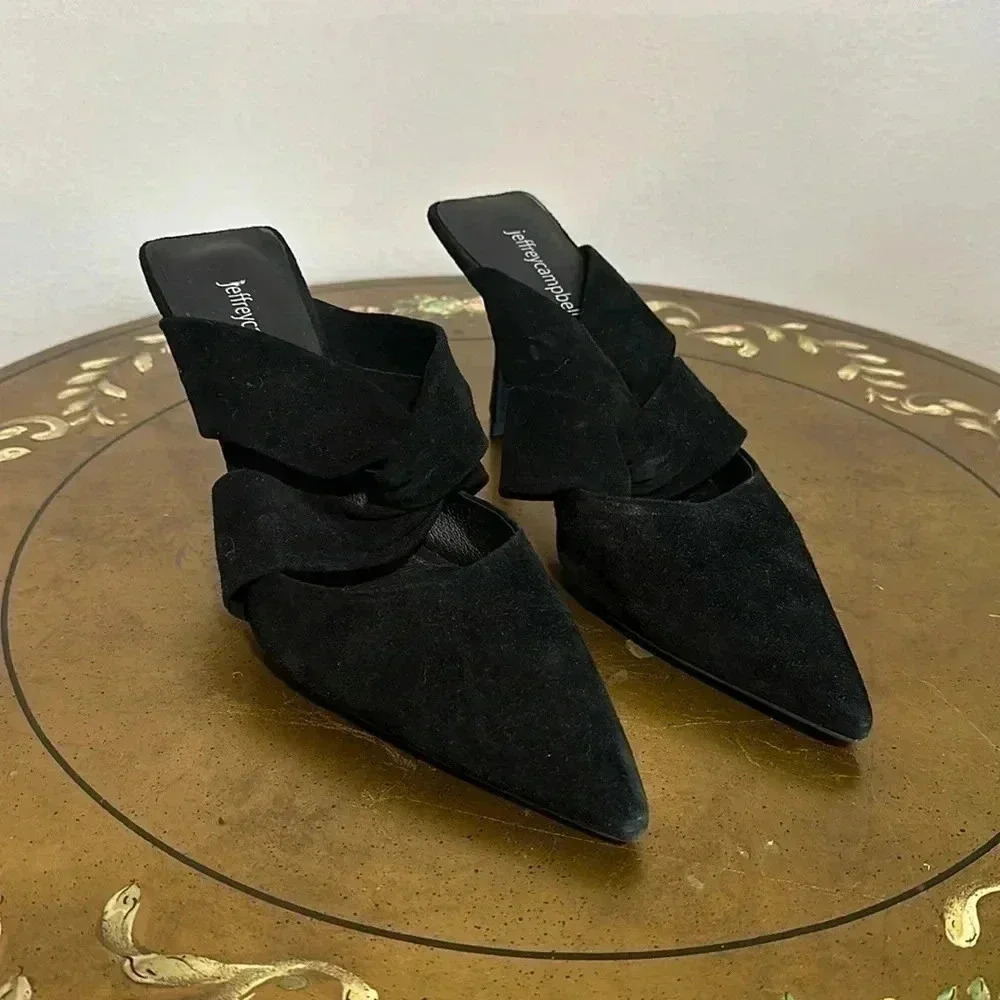 Jeffery Campbell suede black strapless mule heels